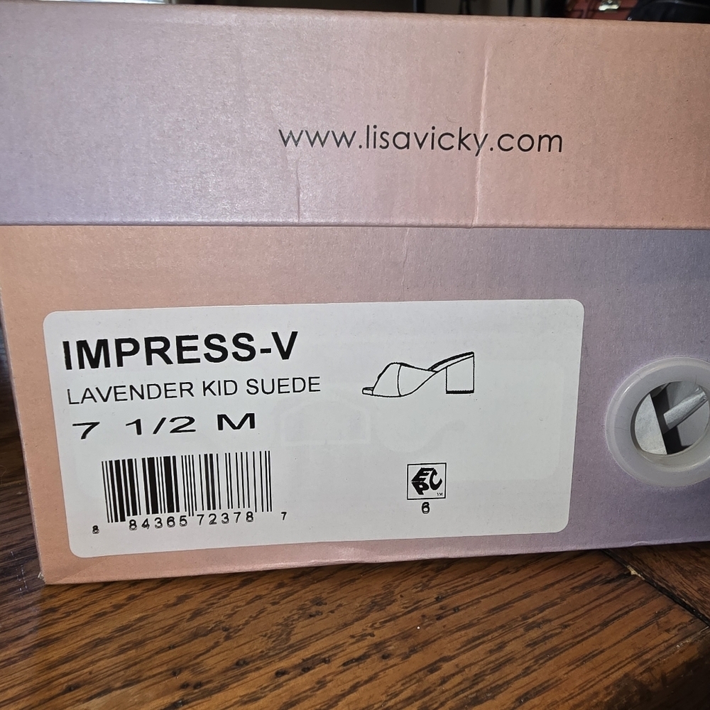 Lisa Vicky Impress Lavender Suede Slip On Block Heel Mule Sandal NIB Size 7.5 - Picture 6 of 8